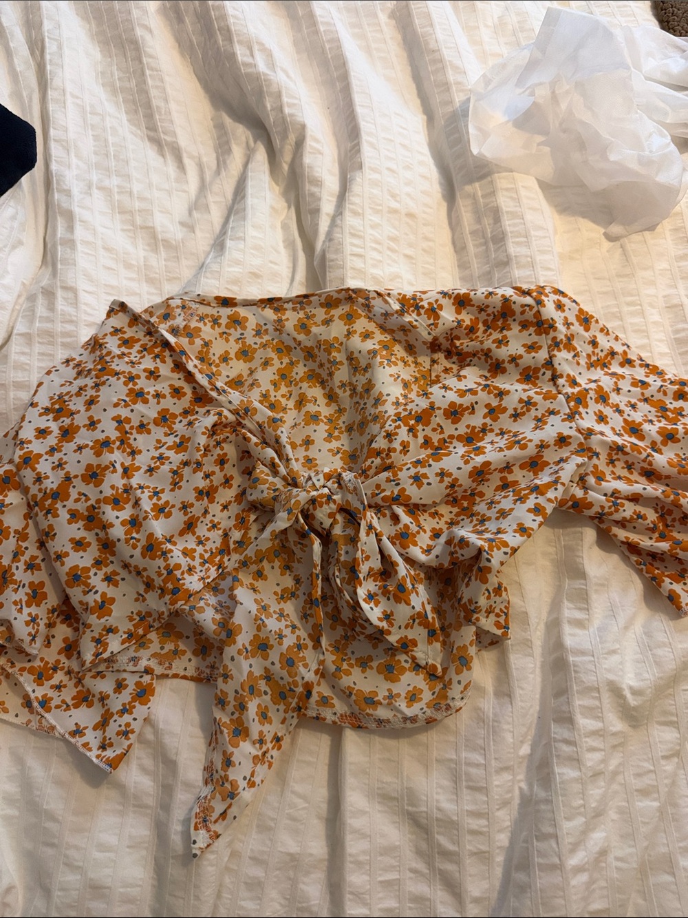Floral Tie-Front Crop Top - Orange Floral